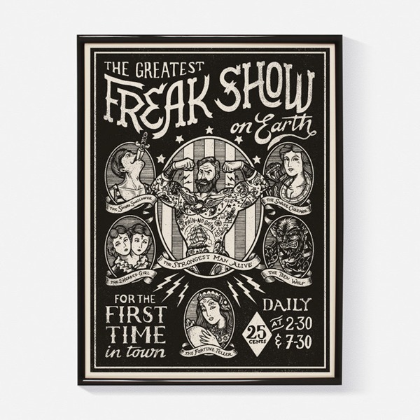 AFFICHE "FREAK SHOW" Sérigraphie format 30x40cm - YEAAAH! STUDIO