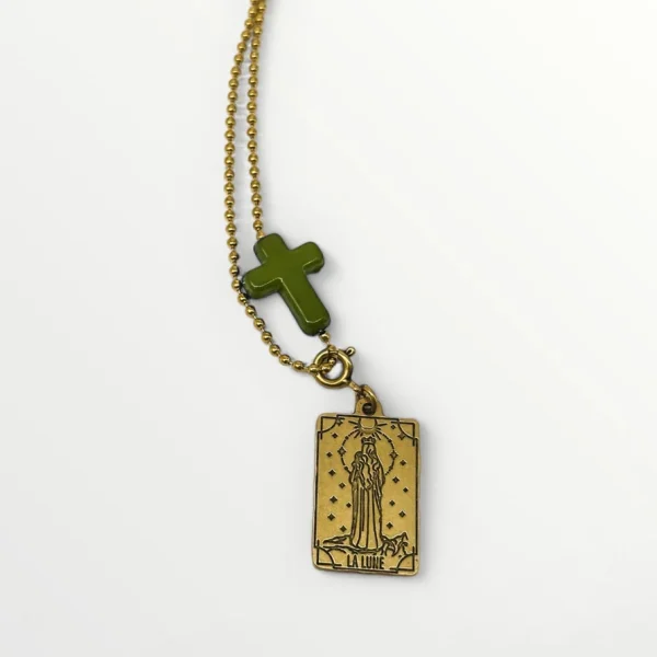 COLLIER ORACLE DE MARIE - LA LUNE - VERT KAKI - J'AI VU LA VIERGE