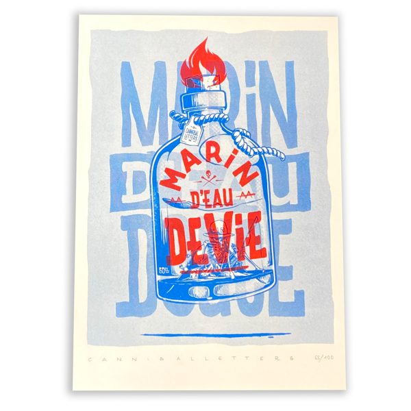 RISOGRAPHIE "MARIN D'EAU DE VIE" SIGNÉE ET NUMÉROTÉE PAR CANNIBAL LETTERS