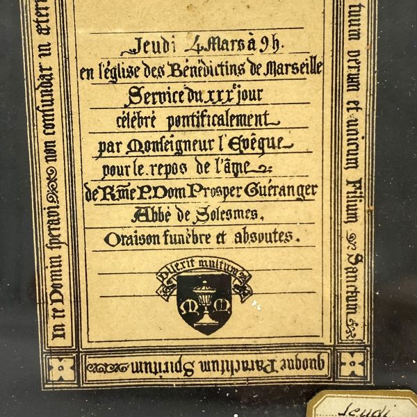 CADRE RELIGIEUX ORAISON FUNÈBRE DOM P. GUÉRANGER DE 1875 - V0201