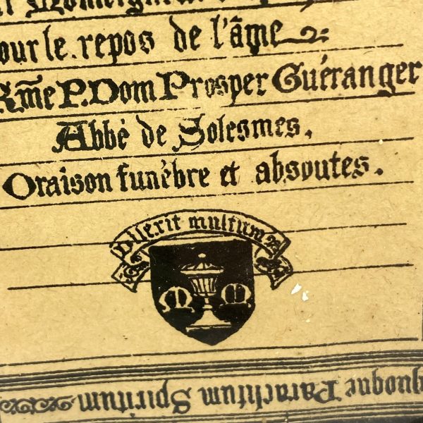CADRE RELIGIEUX ORAISON FUNÈBRE DOM P. GUÉRANGER DE 1875 - V0201