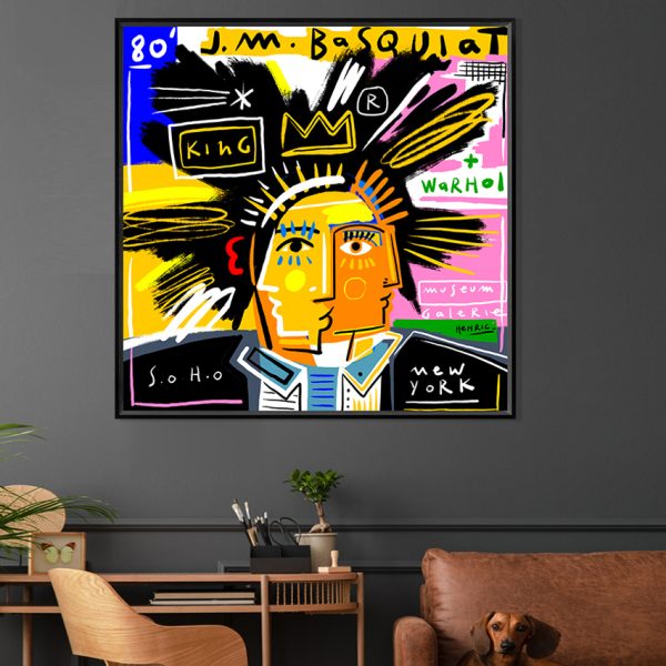 DIGIGRAPHIE BASQUIAT 90x90 PAR JEAN-PHILIPPE HENRIC CADRE NOIR - ATELIER CONTEMPORAIN