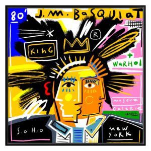 DIGIGRAPHIE BASQUIAT 90x90 PAR JEAN-PHILIPPE HENRIC CADRE NOIR - ATELIER CONTEMPORAIN