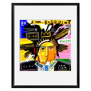 DIGIGRAPHIE BASQUIAT 40X50 PAR JEAN-PHILIPPE HENRIC CADRE NOIR - ATELIER CONTEMPORAIN