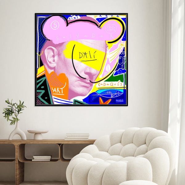 DIGIGRAPHIE DALI 90x90 PAR JEAN-PHILIPPE HENRIC CADRE NOIR - ATELIER CONTEMPORAIN